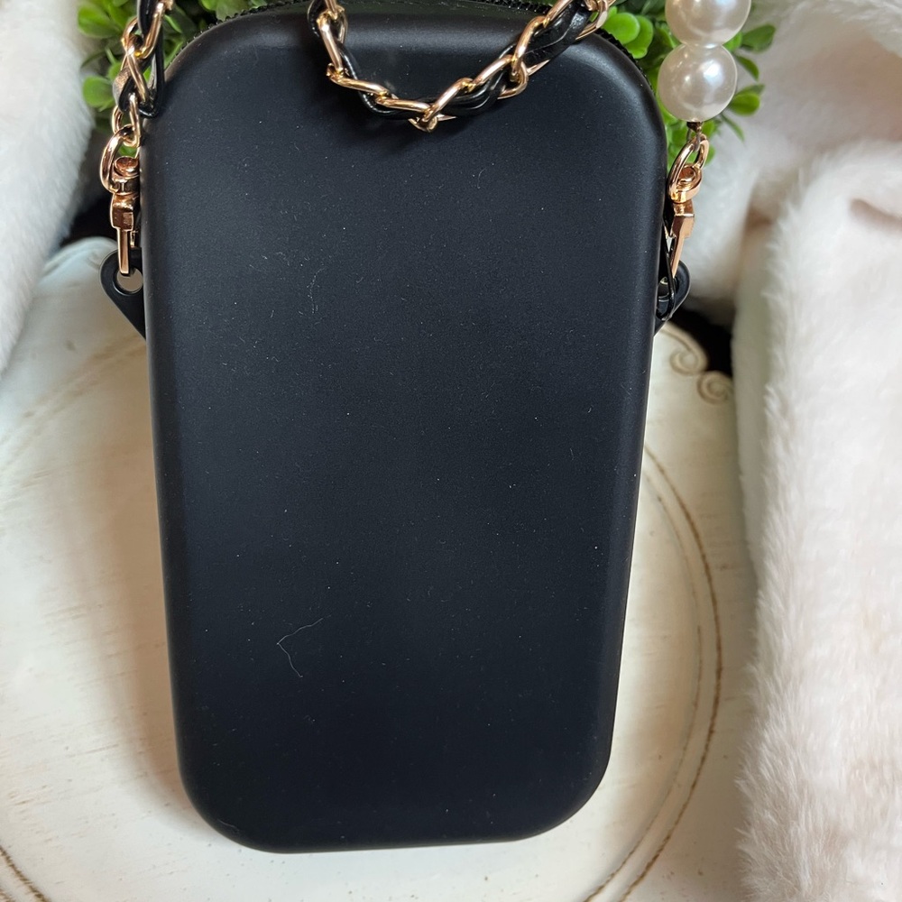 Boujee silicone Black Crossbody Phone Case with Faux Pearl Accents new - Picture 3 of 8